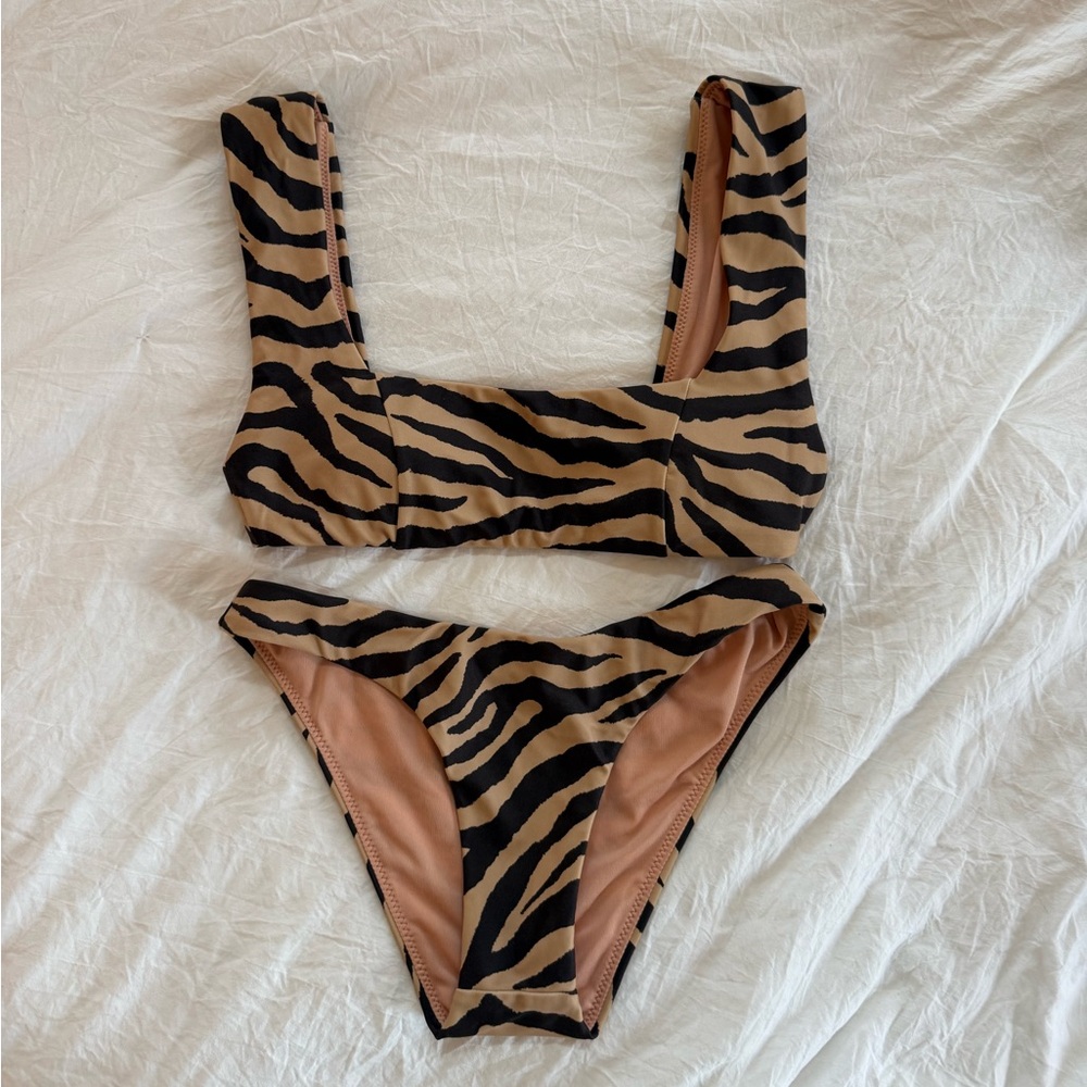 J.Crew Tiger Print Square Neck Bikini Set Tan Black Animal Print Two Piece